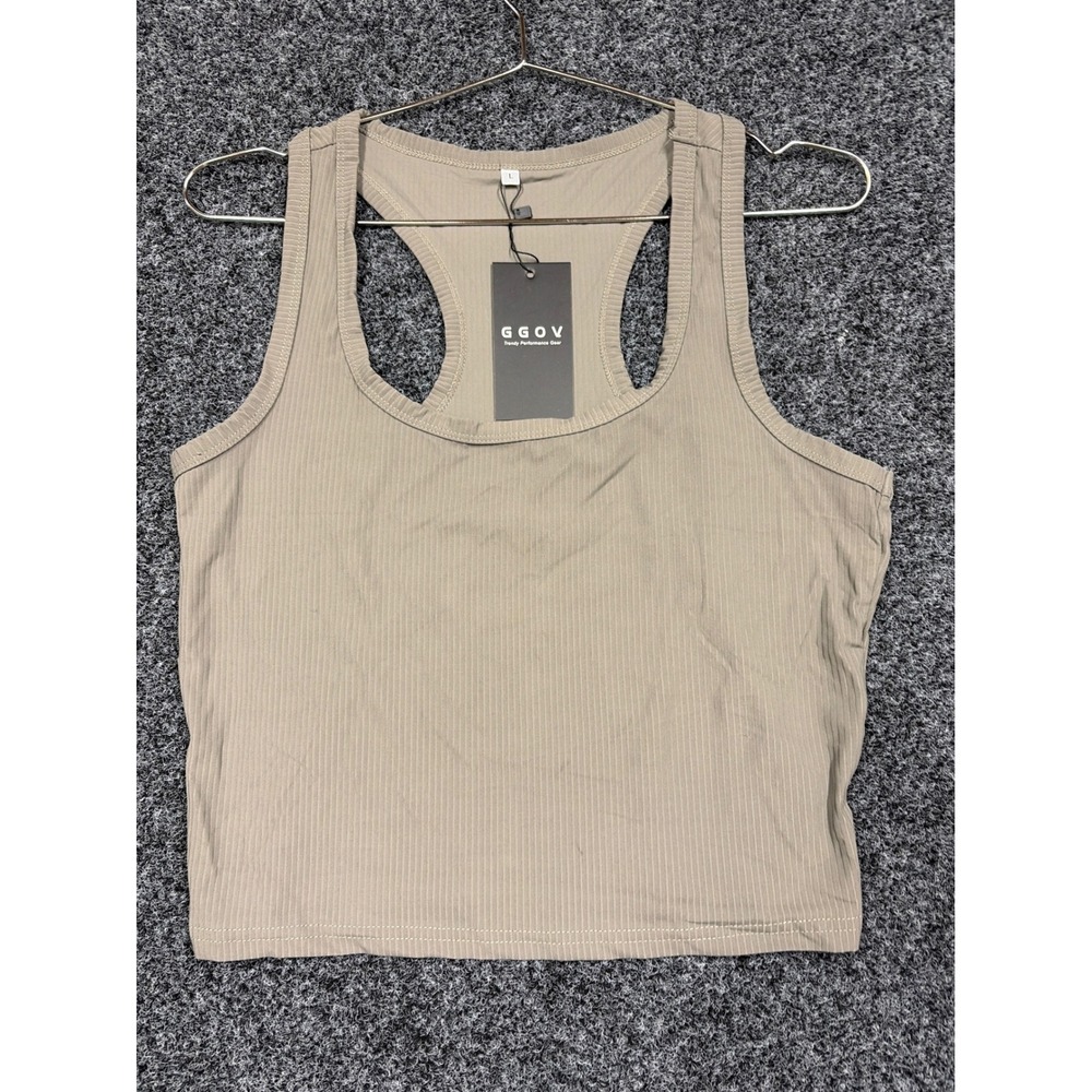 GGOV Tank Top Womens L Taupe Ribbed Racerback Crop Activewear NWT Athleisure
